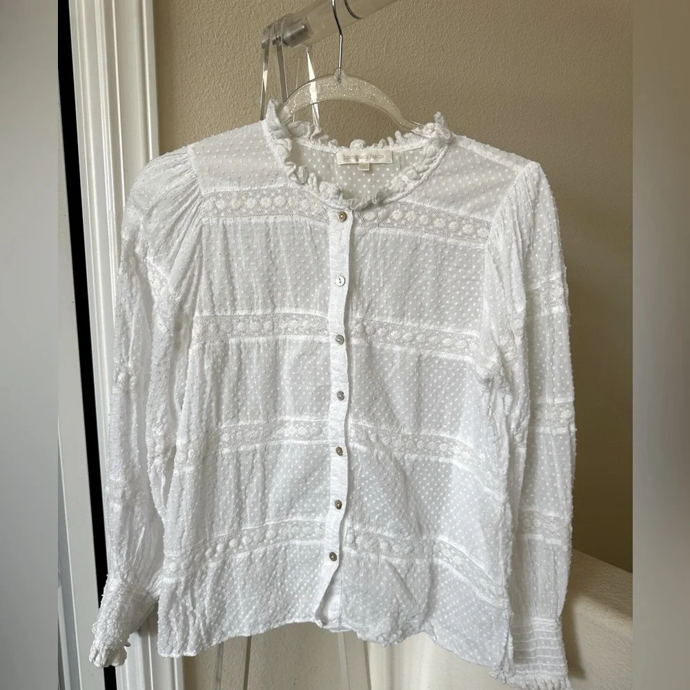 LoveShackFancy White Ruffled Long Sleeve Blouse - Picture 3 of 7
